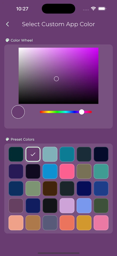 Custom app color wheel and preset colors