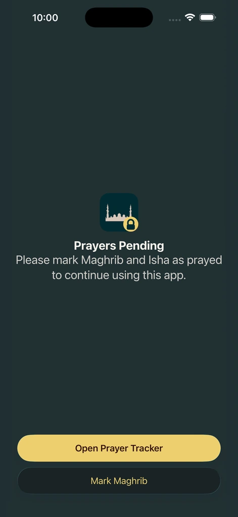 An iPhone app blocked while Maghrib and Isha are pending
